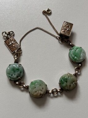 Antique Art Nouveau Egyptian Motif & Molded Jadeite jade Bracelet